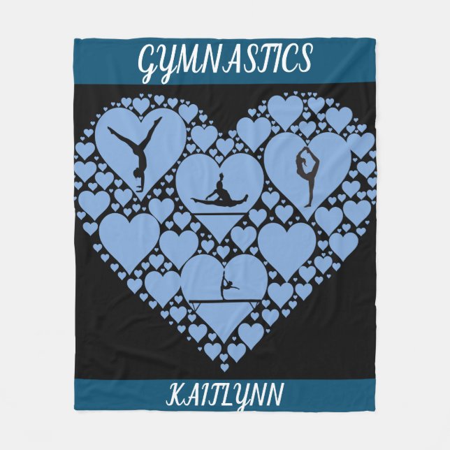 Gymnastics heart fleece blanket personalized. (Front)