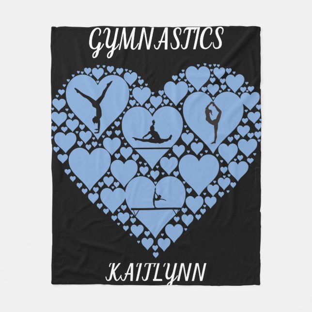 Gymnastics heart fleece blanket personalized. (Front)