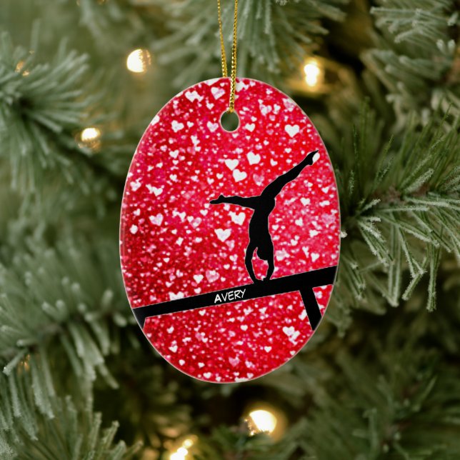 Gymnastics Hearts Balance Beam Ceramic Ornament (Tree)