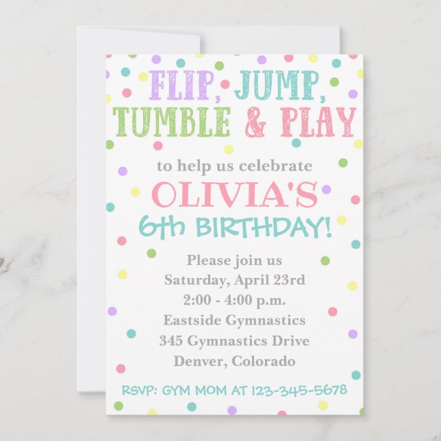 Gymnastics Invitation | Gymnastics Birthday Invite (Front)