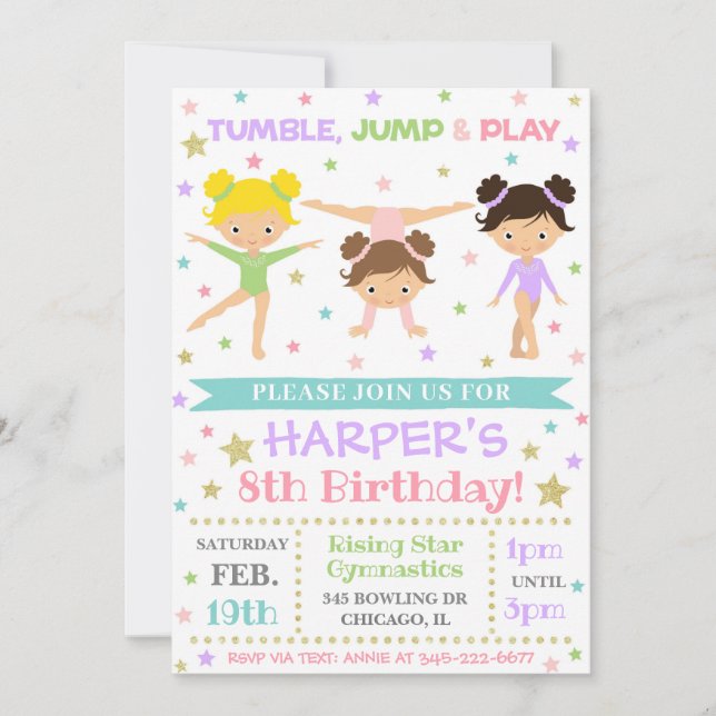 Gymnastics Invitation | Gymnastics Birthday Invite (Front)