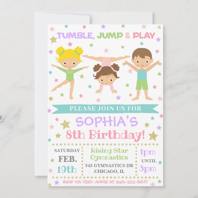 Gymnastics Invitation | Gymnastics Birthday Invite (Front)