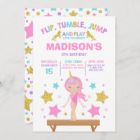 Gymnastics Invitation Unicorn Gymnastics Party