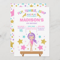 Gymnastics Invitation Unicorn Gymnastics Party