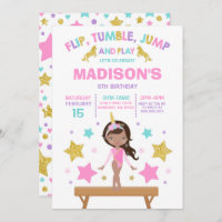 Gymnastics Invitation Unicorn Gymnastics Party