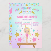 Gymnastics Invitation Unicorn Gymnastics Party