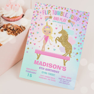 Gymnastics Invitation Unicorn Gymnastics Party