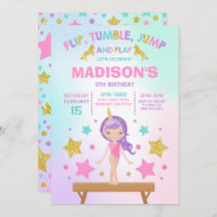 Gymnastics Invitation Unicorn Gymnastics Party