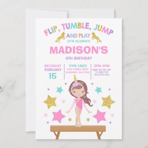 Gymnastics Invitation Unicorn Gymnastics Party