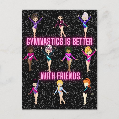 Gymnastics Is Better With Friends Dark Sparkle Postcard