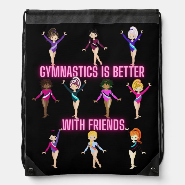 Gymnastics Is Better With Friends Neon  Drawstring Bag (Front)