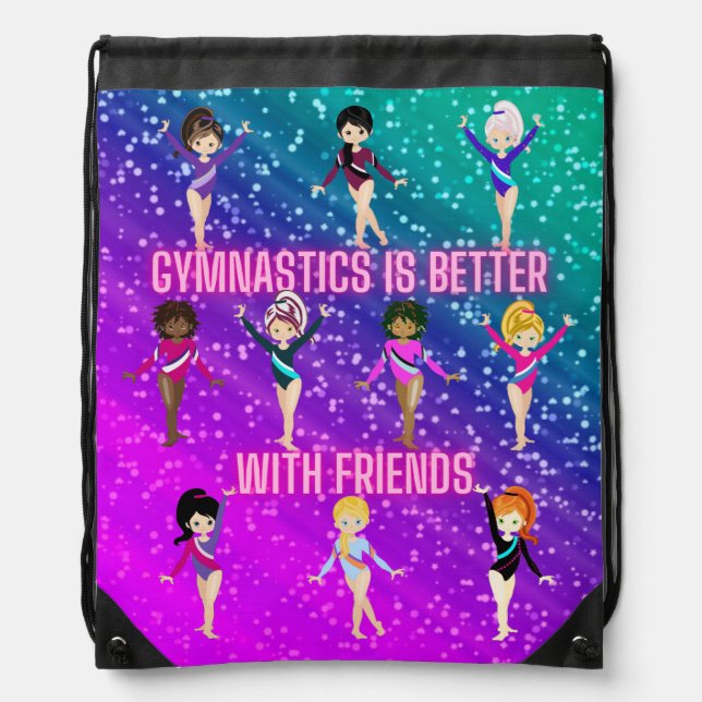 Gymnastics Is Better With Friends Super Sparkle    Drawstring Bag (Front)