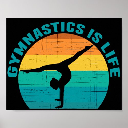 Gymnastics is Life Beautiful Sunset Gymnast Black Poster