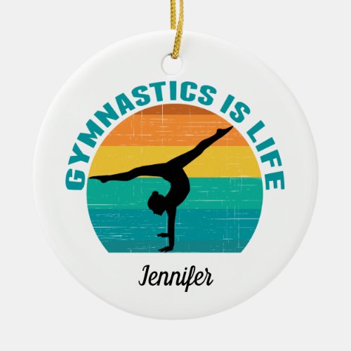 Gymnastics is Life Beautiful Sunset Gymnast Custom Ceramic Ornament
