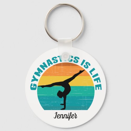 Gymnastics is Life Beautiful Sunset Gymnast Custom Keychain