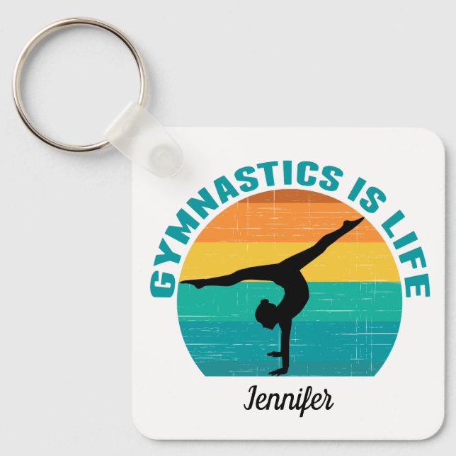 Gymnastics is Life Beautiful Sunset Gymnast Custom Keychain (Front)