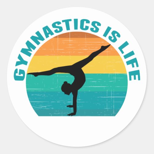 Gymnastics is Life Beautiful Sunset Gymnast Teal Classic Round Sticker