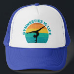 Gymnastics is Life Beautiful Sunset Gymnast Teal Trucker Hat<br><div class="desc">Gymnastics is Life. Cute sunset gymnast gift featuring a beautiful colorful background behind a woman doing a pretty handstand with the splits.</div>