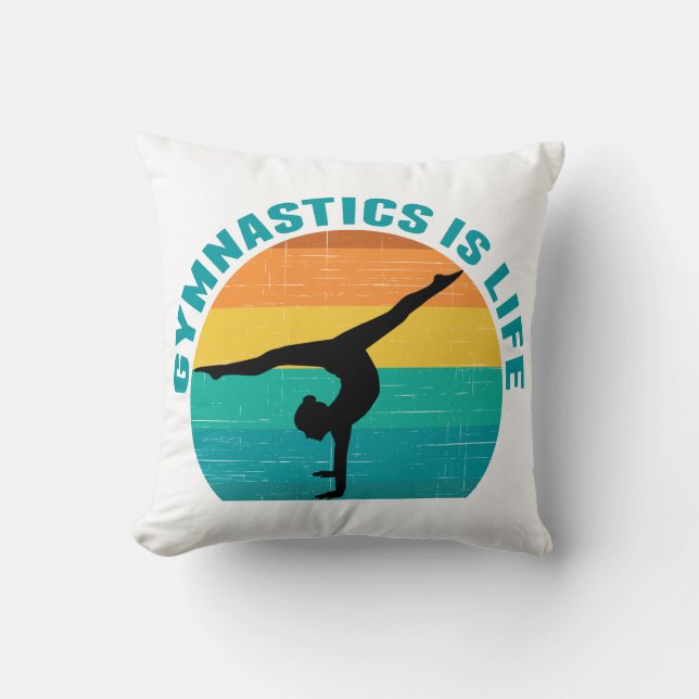 Gymnastics is Life Cool Sunset Gymnast Throw Pillow (Front)