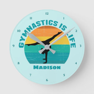 Gymnastics is Life Personalized Sunset Gymnast Round Clock