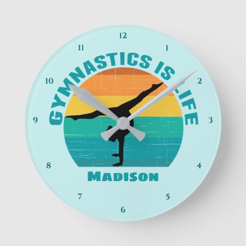 Gymnastics is Life Personalized Sunset Gymnast Round Clock