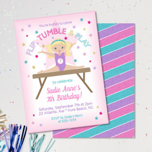 Gymnastics Jump Birthday Party Blonde Invitation