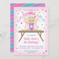 Gymnastics Jump Birthday Party Blonde Invitation
