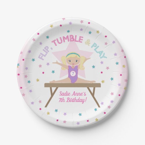 Gymnastics Jump Blonde Hair Birthday Party Cute Paper Plates