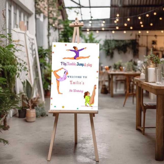Gymnastics jump Cartwheels girl birth Welcome sign (Creator Uploaded)