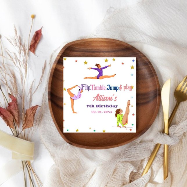 Gymnastics  jump Cartwheels girl birthday party Napkins (Creator Uploaded)