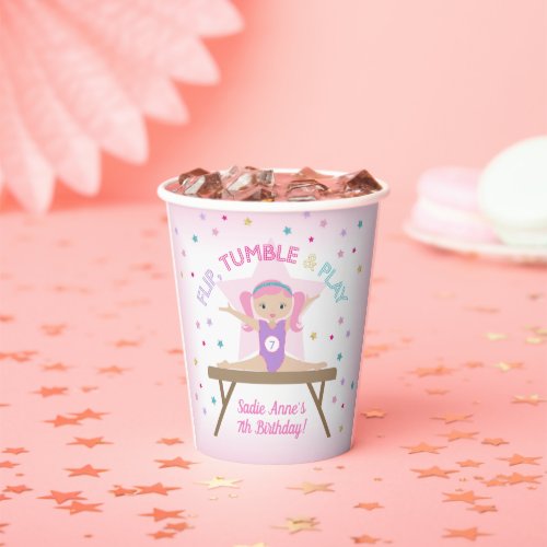 Gymnastics Jump Pink Hair Birthday Party Paper Cups