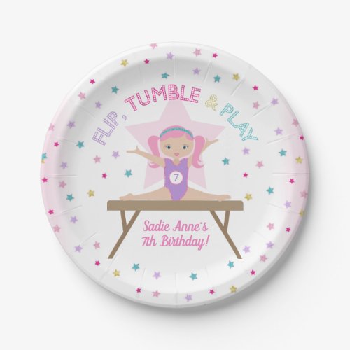 Gymnastics Jump Pink Hair Birthday Party Paper Plates