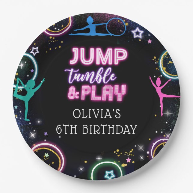 Gymnastics Jump Tumble & Play Birthday Party Paper Plates (Front)