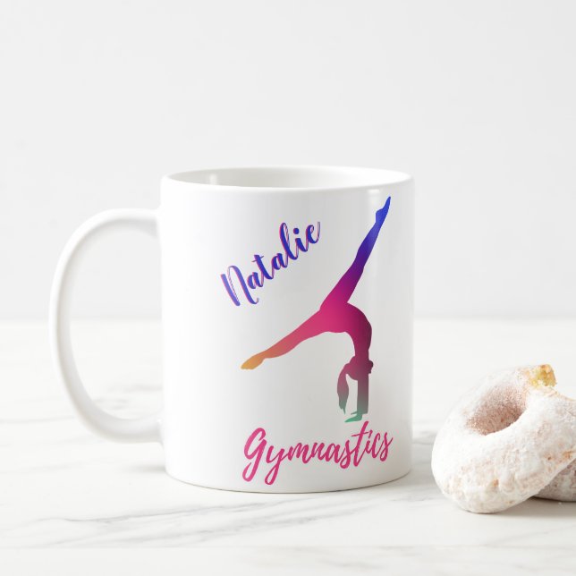 Gymnastics Kickover Pink Purple Personalized Coffee Mug (With Donut)