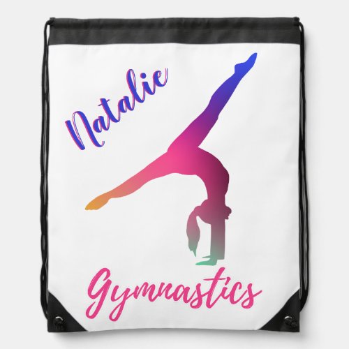 Gymnastics Kickover Pink Purple Personalized Drawstring Bag