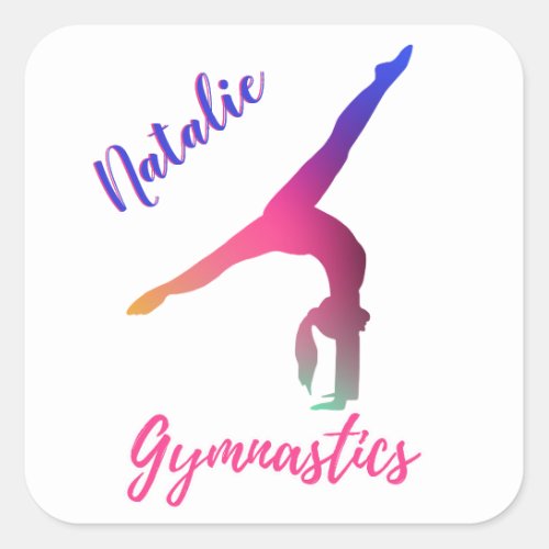 Gymnastics Kickover Pink Purple Personalized Square Sticker