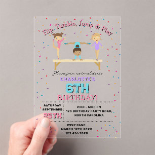 Gymnastics Kids Girl Birthday Party Theme Clear Acrylic Invitations
