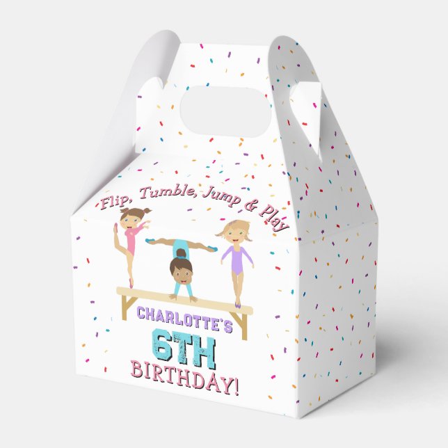 Gymnastics Kids Girl Birthday Party Theme Favor Boxes (Front Side)