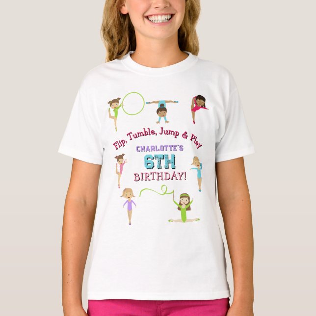 Gymnastics Kids Girl Birthday Party Theme Girl T-Shirt (Front)