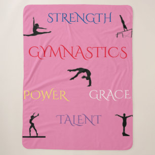 GYMNASTICS LARGE FLEECE SHERPA BLANKET IN PINK.