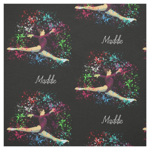 Gymnastics Leap Paint Splatter with Optional Name  Fabric