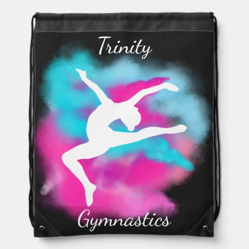 Gymnastics Leap Pink Blue Color Bomb with Name   Drawstring Bag