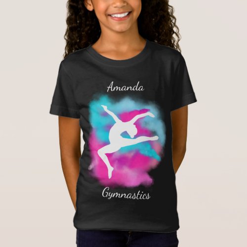 Gymnastics Leap Pink Blue Color Bomb with Name T_Shirt