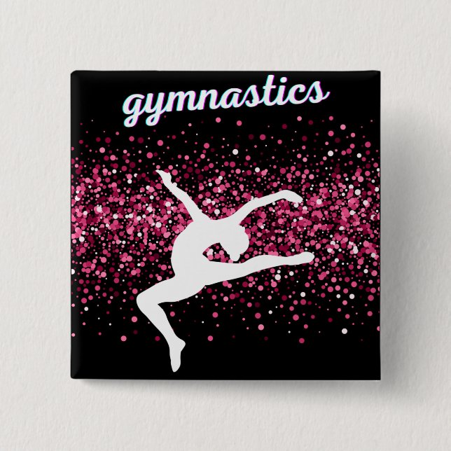 Gymnastics Leap Pink Glitter Button (Front)