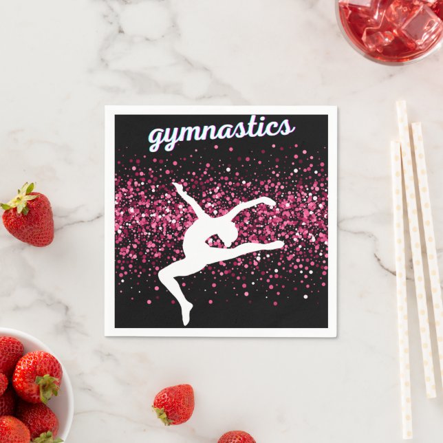 Gymnastics Leap Pink Glitter Napkins (Insitu)