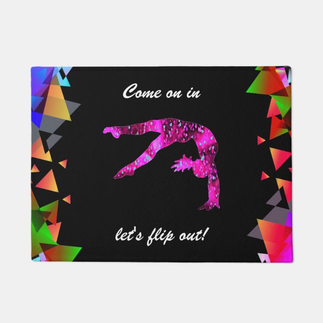 Gymnastics "Let's flip out!" Door Mat (Front)