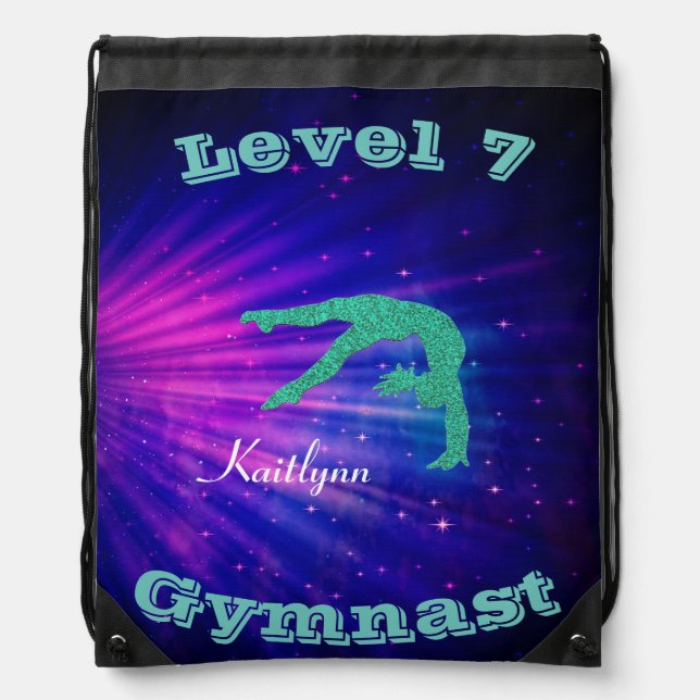 Gymnastics Level 7 Starburst - Custom Name/Level # Drawstring Bag (Front)