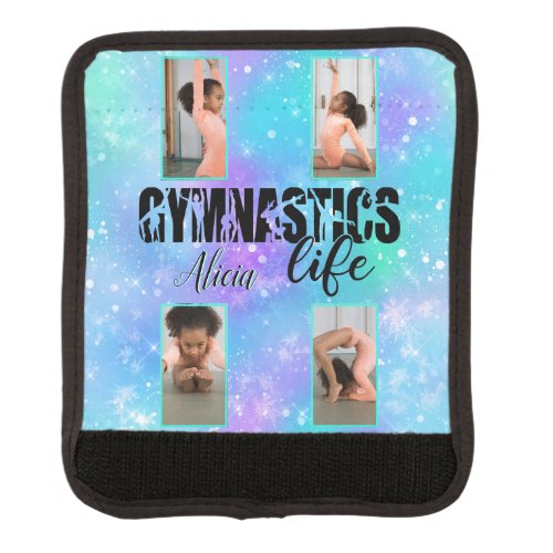 Gymnastics Life Pastel Personalized Name  4 Photo Luggage Handle Wrap