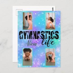 Gymnastics Life Pastel Personalized Name & 4 Photo Postcard