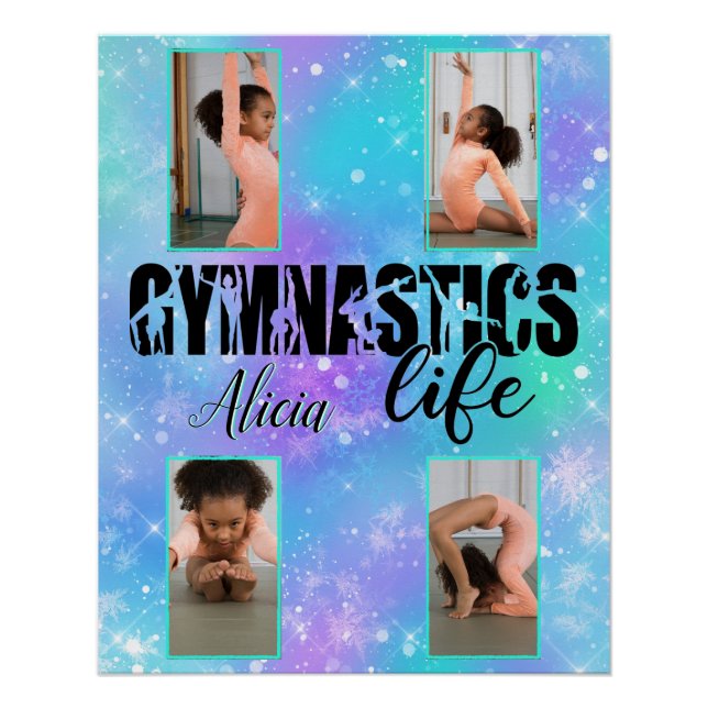 Gymnastics Life Pastel Personalized Name & 4 Photo Poster (Front)